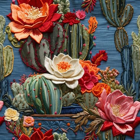 Blue Jean Embroidered Cactus Art Free Stock Photo - Public Domain Pictures