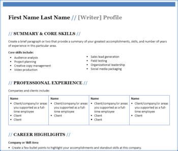 Professional Profile Template Free Download - CareerManager Blog