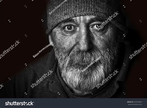 Homeless Senior Man Portrait On Black Background Stock Photo 243555865 : Shutterstock