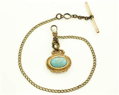 Antique Anchor Nautical Fob Watch Chain - Victorian Gold Filled Curb ...