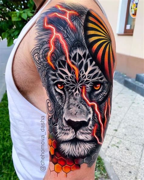 Lion and Lightning Tattoo for a Bold Look