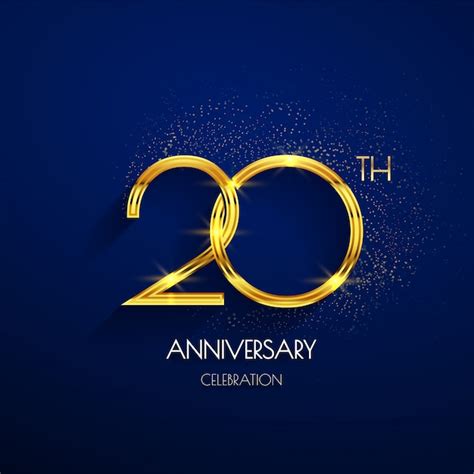 Logo 20ème anniversaire avec luxe doré isolé sur fond bleu élégant ...