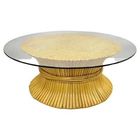 Brass Wheat Sheaf Round Glass Top Coffee Table Mid Century Modern at ...
