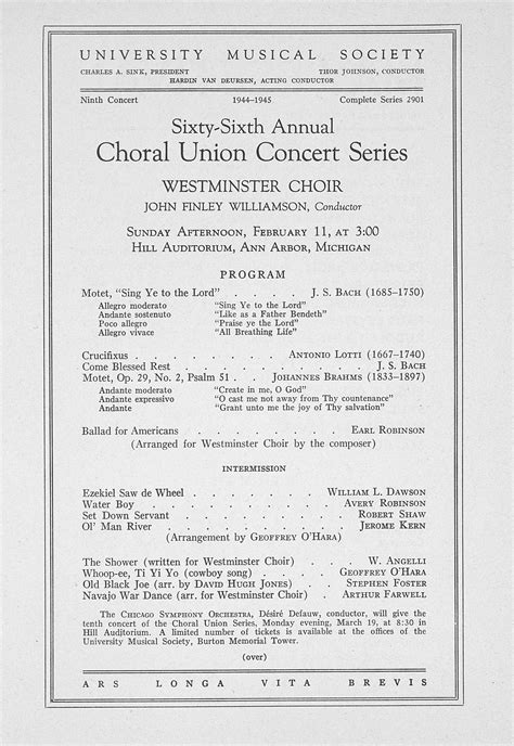 UMS Concert Program, February 11: Sixty-sixth Annual Choral Union Concert Series -- Westminster ...