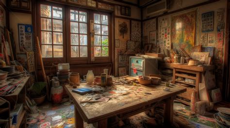 Messy Art Studio With A Table, Studio Backgrounds, Art Backgrounds, Art Room Backgrounds ...