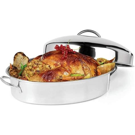 OVENTE 16 Inch Stainless Steel Oval Roasting Pan with Lid and Rack for ...