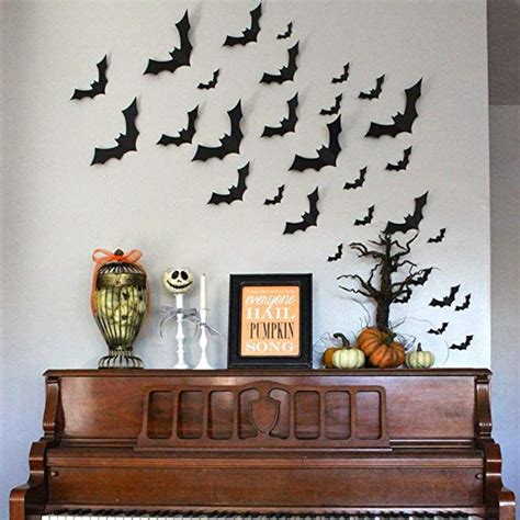 KALEFO 84PCS Halloween Bat Spider PET Wall Decals 3D Black Bats Wall Stickers Party Decorations ...