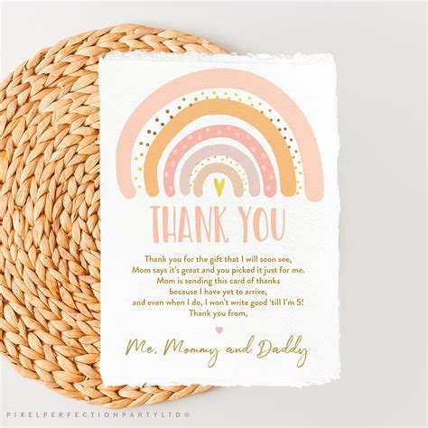 Editable Boho Rainbow Baby Shower Thank You Card Pastel Pink - Etsy