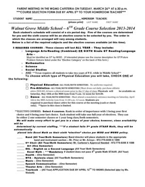 Fillable Online midlothian-isd 1314 6th Grade Choice.pdf - Midlothian ...