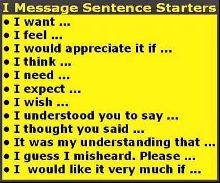 "I" Message Sentence Starters | Assertive communication, Counseling ...