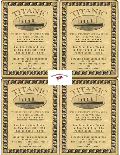 RMS TITANIC FIRST Class Tickets, 4 -Per Sheet, Replicas 8.5 X 11 Sheet £6.86 - PicClick UK