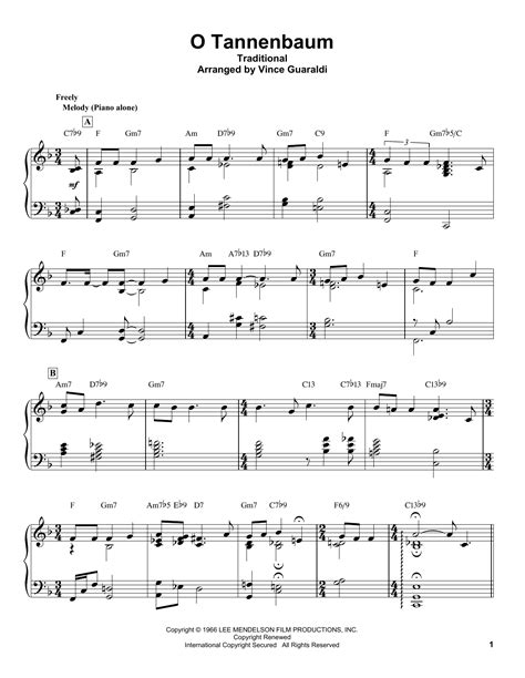 O Tannenbaum by Vince Guaraldi Sheet Music for Piano Transcription at ...