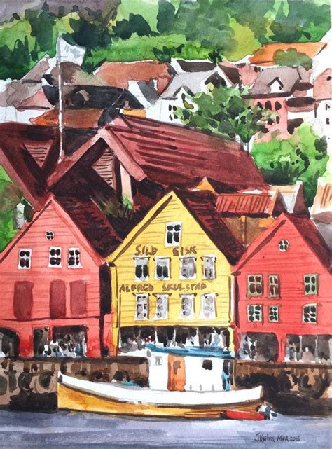 Bergen Norway Watercolors Paintings Original Norway - Etsy Canada | Watercolor art prints ...