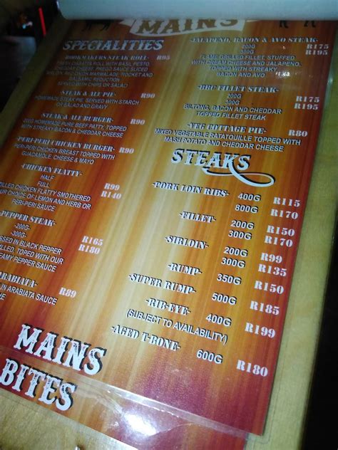 Menu at Steak & Ale restaurant, Umhlanga