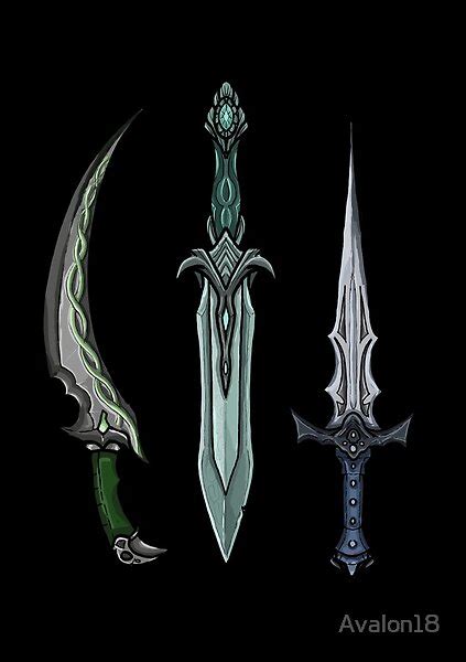 A selection of three illustrated ornate daggers, Fantasy Blade, Fantasy ...