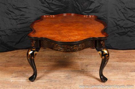 French Coffee Table - Black Lacquer Walnut Chinoiserie Chinese