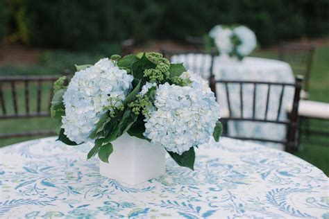 Sky blue hydrangea wedding centerpiece