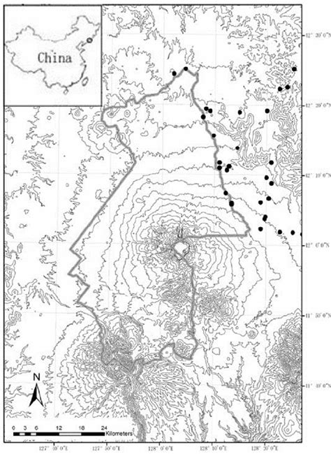 Location and contour map of the Changbai Mountain Natural Reserve ...