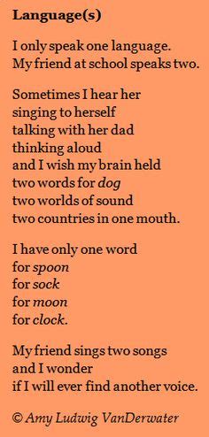 This poem, "Language(s)", expresses admiration for a bilingual friend as well as a wish for two ...