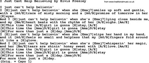 I Just Cant Help Believing, by Elvis Presley - lyrics and chords