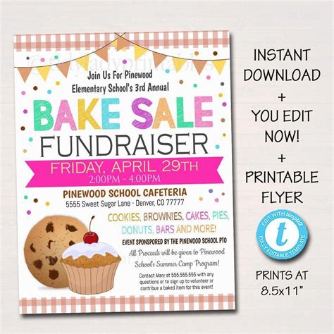 School Bake Sale Event Flyer - Editable Template | Bake sale flyer, Fundraiser flyer, Sale flyer