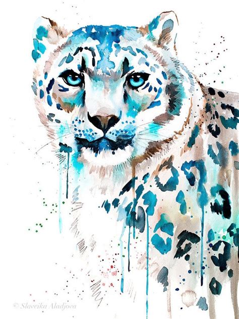 Original Watercolour Painting Snow leopard art animal | Etsy