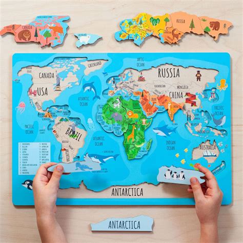 Wooden Montessori Puzzle World Map Puzzle for Kids World Map - Etsy