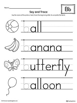 *FREE* Say and Trace: Letter B Beginning Sound Words Worksheet ...