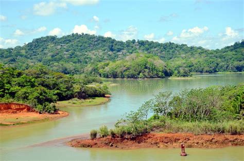 Landscape of the Panama Canal. Stock Image - Image of container, scene ...