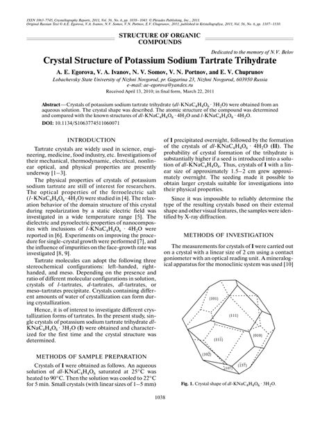 (PDF) Crystal structure of potassium sodium tartrate trihydrate