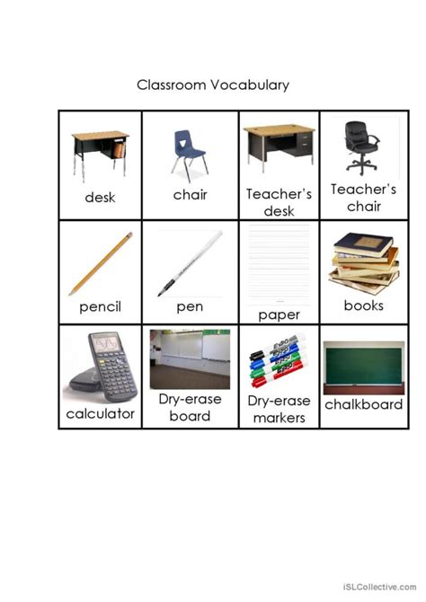 Classroom Vocabulary pictionary (pic…: English ESL worksheets pdf & doc