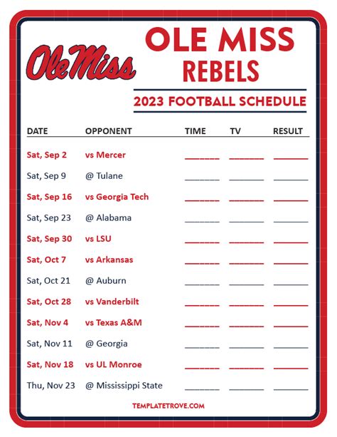 Printable 2023 Ole Miss Rebels Football Schedule