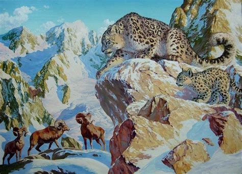 Snow Leopard is hunting Painting by Tsogbayar Chuluunbaatar - Fine Art America