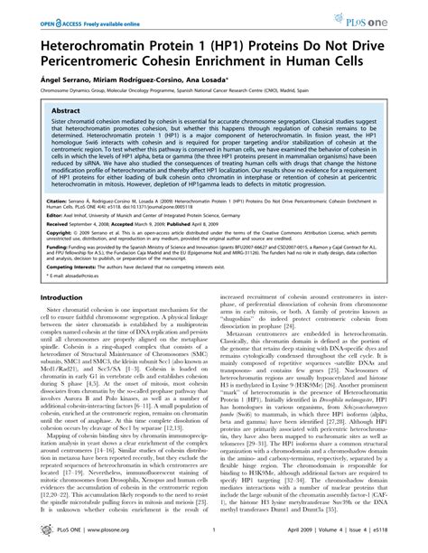 (PDF) Heterochromatin Protein 1 (HP1) Proteins Do Not Drive Pericentromeric Cohesin Enrichment ...