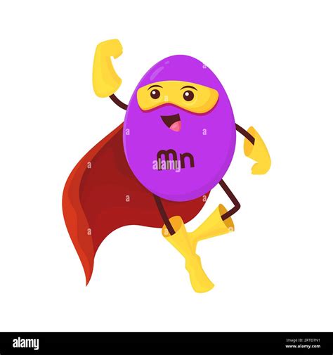 Cartoon manganese or manganum superhero micronutrient character. Isolated vector funny Mn ...