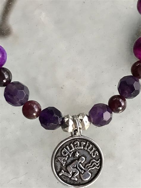 Aquarius Zodiac Charm Garnet Birthstone Charm Bracelet Multi - Etsy