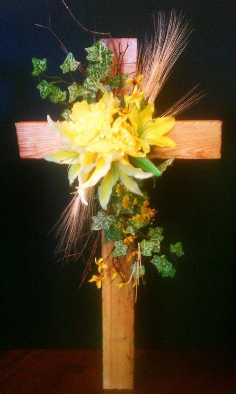 Handmade wooden cross with silk flowers | Memorial flowers, Diy flower arrangements for funeral ...