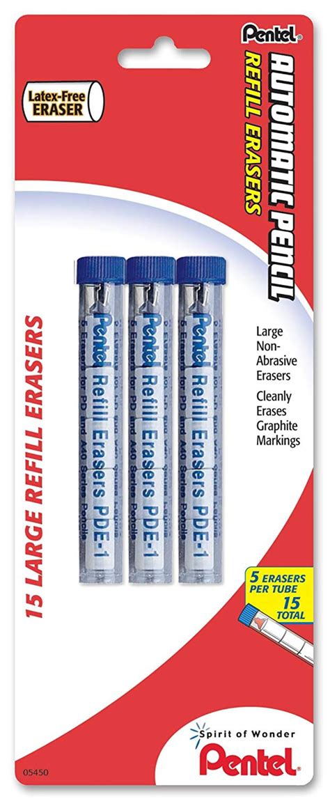 Pentel Eraser Refills for Mechanical Pencils Pack of 15 (PDE1BP3-K6 ...