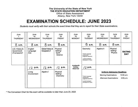 State Examination Schedule: June 2023 - Mayfield Central School District