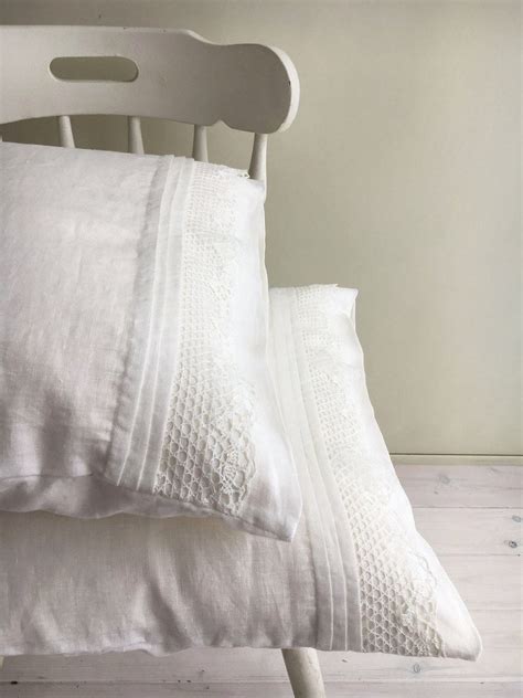 White Linen Pillowcase with Lace, Romantic Pillowcase - Linenbee