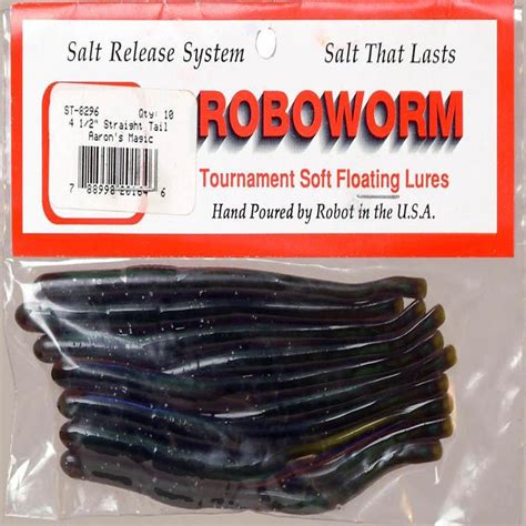 Roboworm 4 1/2" Finesse Straight Tail Worm Fishing Lure, Aaron's Magic, 10 Count, ST-8296 ...