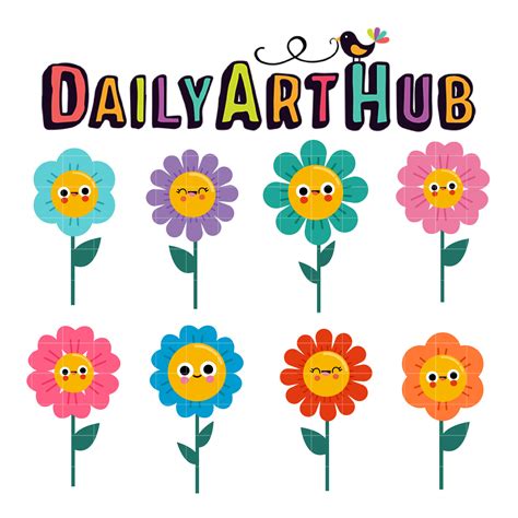 Cute Happy Flowers Clip Art Set – Daily Art Hub // Graphics, Alphabets & SVG