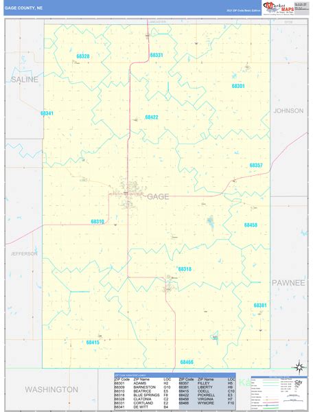 Gage County, NE Wall Map Basic Style by MarketMAPS