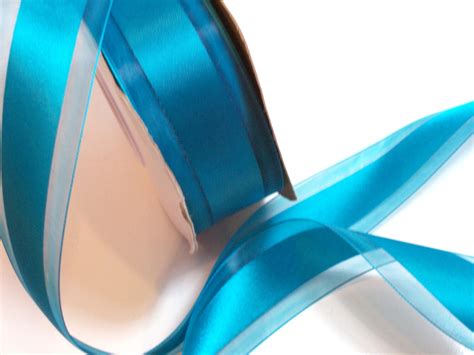 Teal Ribbon Teal Satin Stripe Organza Ribbon 1 1/2 inches