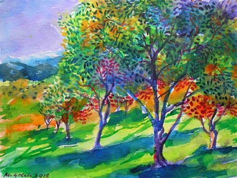 Old olive orchard X Painting by Maja Grecic | Artmajeur