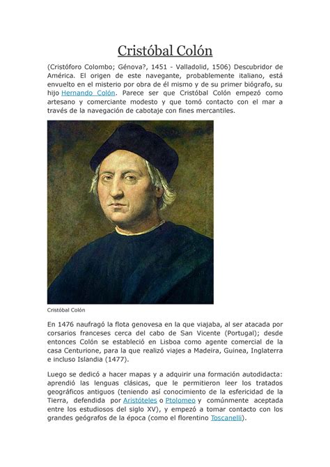 Biografia de cristobal colon - Cristóbal Colón (Cristóforo Colombo ...