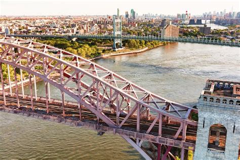 Aerial View of the Hell Gate Bridge Over the East River in NY Stock ...