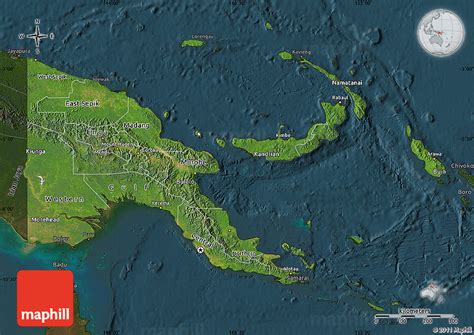 Satellite Map of Papua New Guinea, darken