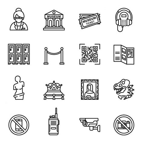 Premium Vector | Museum icons set. museum exhibits collection. | Museum exhibition, Icon set ...