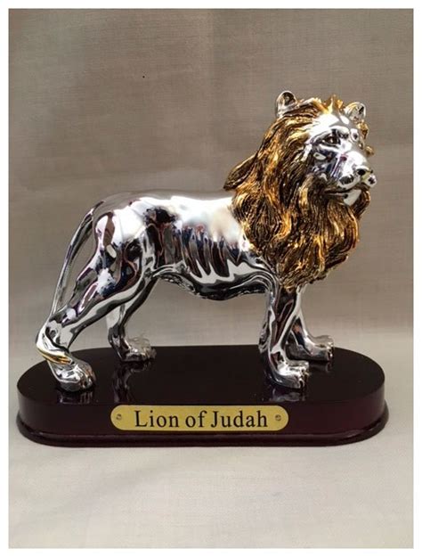 Lion of Judah Statue Gold & Silver on Wood base Jerusalem - Shofars From Afar